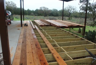 Laying out the cedar deck boards