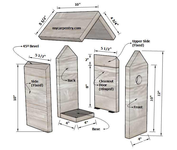 Titmouse Birdhouse Exploded View