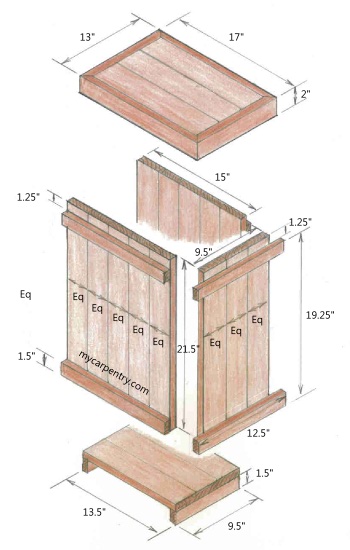 Wood waste basket exploded view