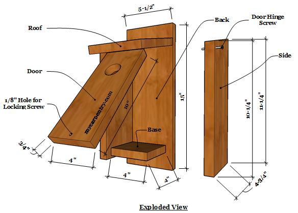 Bluebird Birdhouse Plans Exploded View