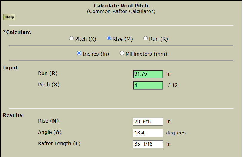 Rafter Calculation (Screen Capture)