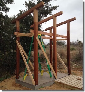 Outdoor Shower with Posts Braced and Rafters Installed